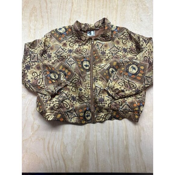 Ac-tiv-ology Jackets & Blazers - VTG 100% Silk Bomber Jacket Women’s XL Browns Horses Lined Equestrian Zip Front